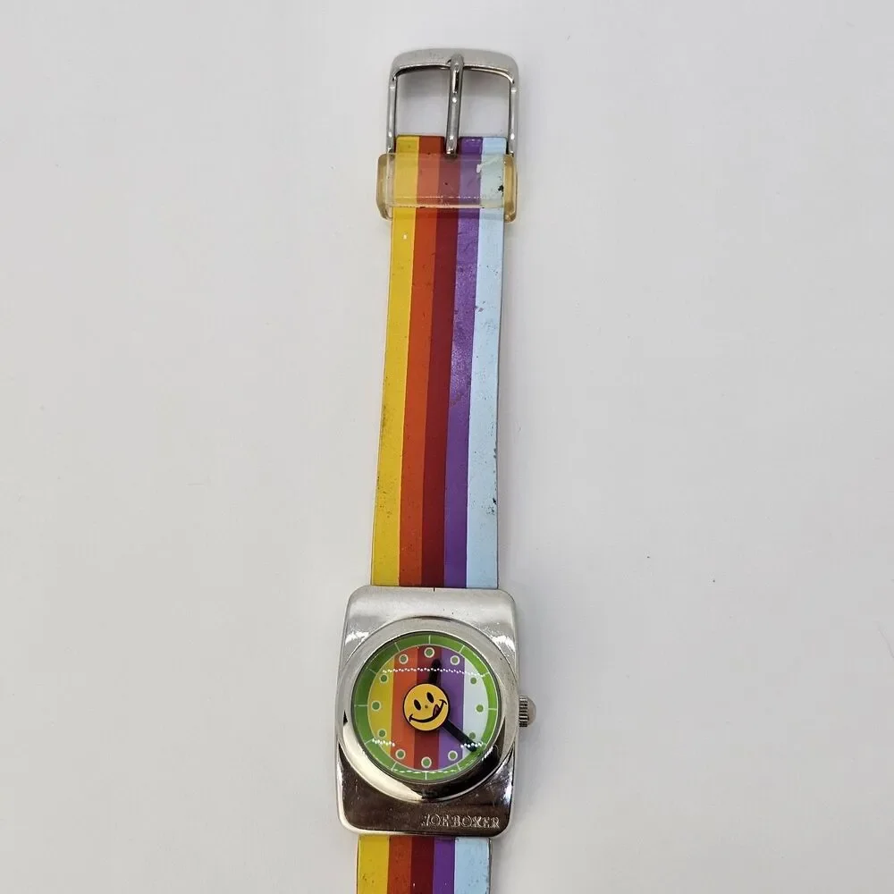 VTG Joe‎ Boxer Women's Watch 24MM Smiley Face Rainbow Plastic Bands New Battery